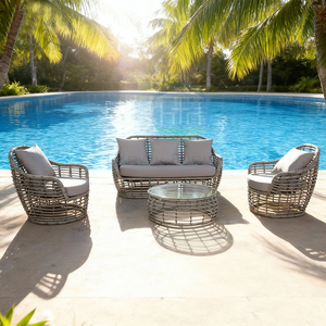 New Design Outdoor Furniture Waterproof Hotel Villa Leisure 4 Piece Semicircle <b>Rattan</b> Patio Garden Set - Product Image 1