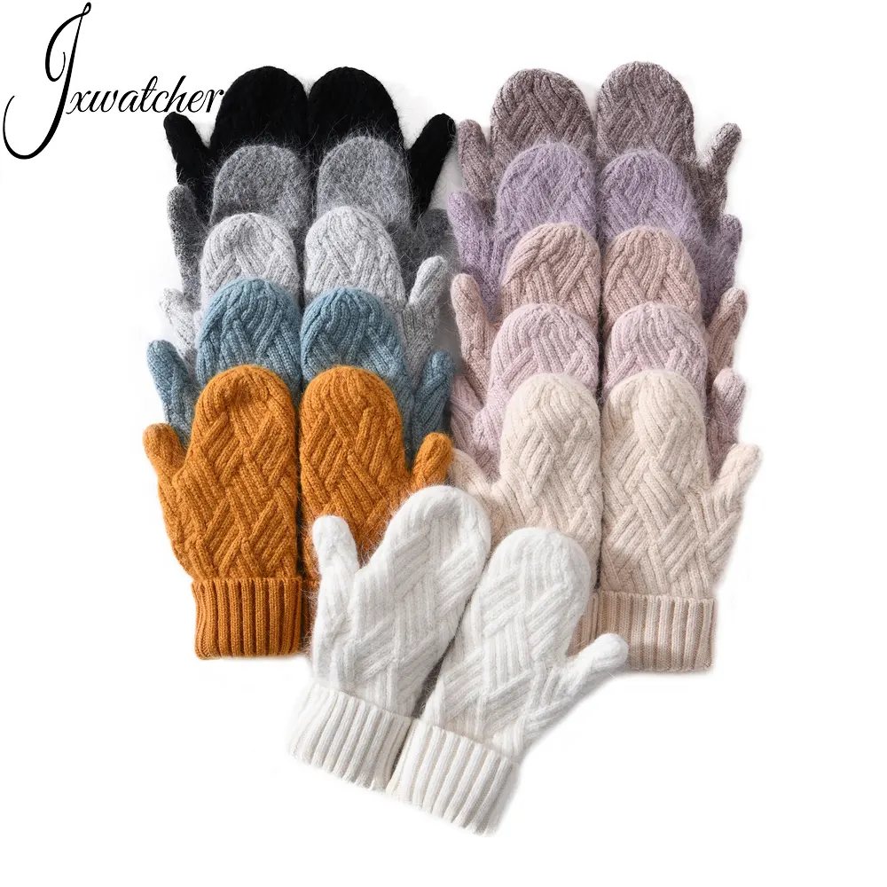 Winter Hand Mittens Accessories Thick Knit Glove Luxury Wholesale Ribbed Lady Women Stretch Custom Knitted Cashmere Wool Gloves