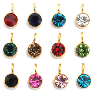 4mm Gold Plated Zircon Birthstone Pendant Round Charm DIY Jewelry Accessory - Product Image 5