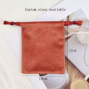 Sac à cordon en velours épais orange-rouge, pochette cadeau en flanelle douce pour bijoux, cosmétiques, cadeaux de mariage, taille/logo personnalisés - Product Image 5