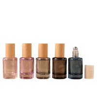 Flacon vide portable de 10 ml pour parfum, avec bille roulante en fibre de verre colorée et capuchon en bois de hêtre