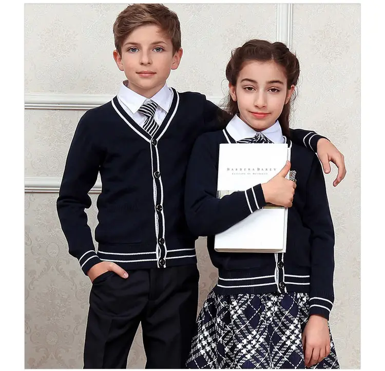 เสื้อสเวตเตอร์คาร์ดิแกนเครื่องแบบนักเรียนสำหรับเด็กผู้ชายเด็กผู้หญิงเสื้อสเวตเตอร์ใส่ได้ทุกเพศ