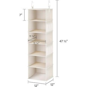 6-<b>Shelf</b> Hanging Closet Organizer 12" D x 12" W Rectangular Fabric Clothing Storage Bedroom Use - Product Image 3