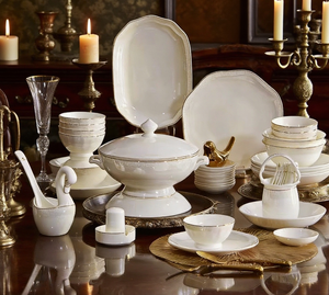 Premium Durable Eco-Friendly Bone China <b>Dinnerware</b> Set Disposable Luxury Porcelain Tableware for Wedding Banquet Hotel - Product Image 1