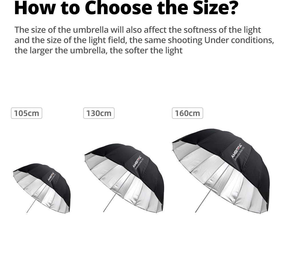 AMBITFUL 105cm 130cm 160cm Deep Parabolic Black Silver White Reflective Umbrella Studio Light Umbrella Diffuser Cover Cloth