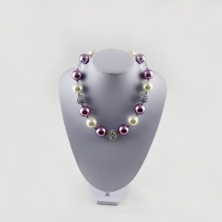 purple and sliver crystal rhinestone chunky pendant bubblegum necklace