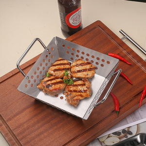 Accessoires de pique-nique haut de gamme, panier à <span class=keywords><strong>fruits</strong></span> et légumes carré en acier inoxydable, panier de barbecue pour barbecue en plein air - Product Image 5