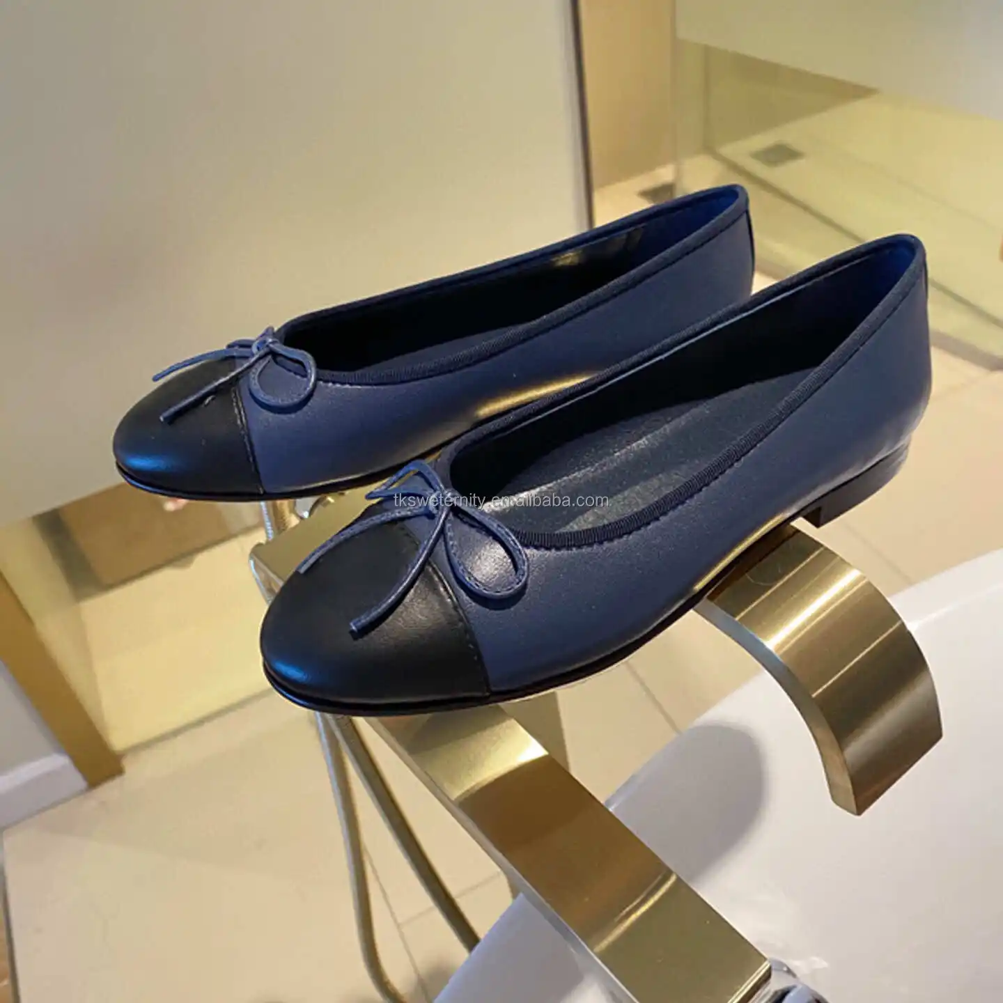 Top qualité luxe Design femmes sandales plates en cuir véritable ballerines appartements bleu été mode femmes Sexy ballerines chaussures