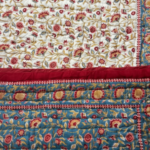 Nuevo juego de cama de gasa de algodón orgánico con estampado hecho a mano, edredón hecho a mano Reversible Razai HandBlock impreso Patchwork cálido HomeQuilt - Product Image 1