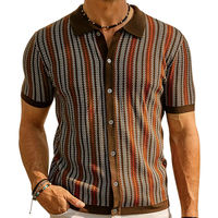 Sommerliches, hochwertiges gestreiftes Jacquard-Strickhemd für Herren, Großhandel OEM Business Kurzarm-Strick-Polohemden für Herren