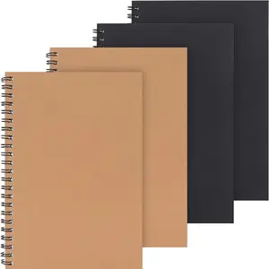 Spiral defter, 4 paket çizgili günlük defterleri Kraft kağıt kapak kaplı dizüstü 60 yaprak/120 sayfa ofis