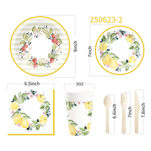 DAMAI Nuevo Juego de Vajilla Desechable con Temática de Frutas, Platos, Vasos y Servilletas de Papel con Diseño de Limón para Fiestas - Product Image 5