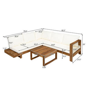 4-Piece Modern Solid Acacia Wood Outdoor Patio <b>Sofa</b> <b>Set</b> with Coffee Table Waterproof Cushions Beige - Product Image 3