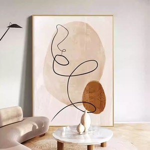 لوحة بورتريه حديثة بسيطة ، لوحة جدارية مجردة على طراز كريم ، لوحة زخرفية عمودية للمدخل - Product Image 1