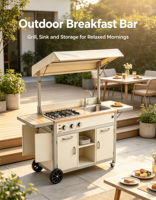 Cuisine extérieure avec barbecue et évier, armoire de rangement, table latérale pliable, idéale pour la cour, le camping, la vie en plein air