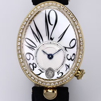 Montre de luxe élite de haute précision pour femme, édition limitée opulente, automatique, mécanique, cadran blanc, boîtier ovale en or, lunette sertie de diamants
