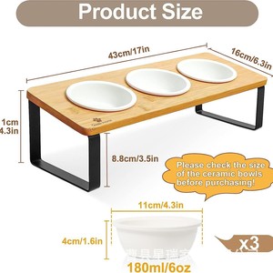 Comedero para gatos de madera maciza con 3 tazones, soporte para alimentar gatos en interiores, mesa de comedor alta e inclinable para gatos con tres tazones - Product Image 4