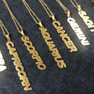 Or 12 verticale <span class=keywords><strong>Horoscope</strong></span> signe <span class=keywords><strong>du</strong></span> zodiaque collier plaque signalétique charme pendentif personnalisé lettre collier bijoux personnalisés - Product Image 1
