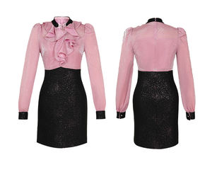 Personnaliser la conception pailletée française <span class=keywords><strong>volant</strong></span> col en V rose brillant et <span class=keywords><strong>robe</strong></span> noire découpée <span class=keywords><strong>robe</strong></span> <span class=keywords><strong>droite</strong></span> Slim Fit - Product Image 4