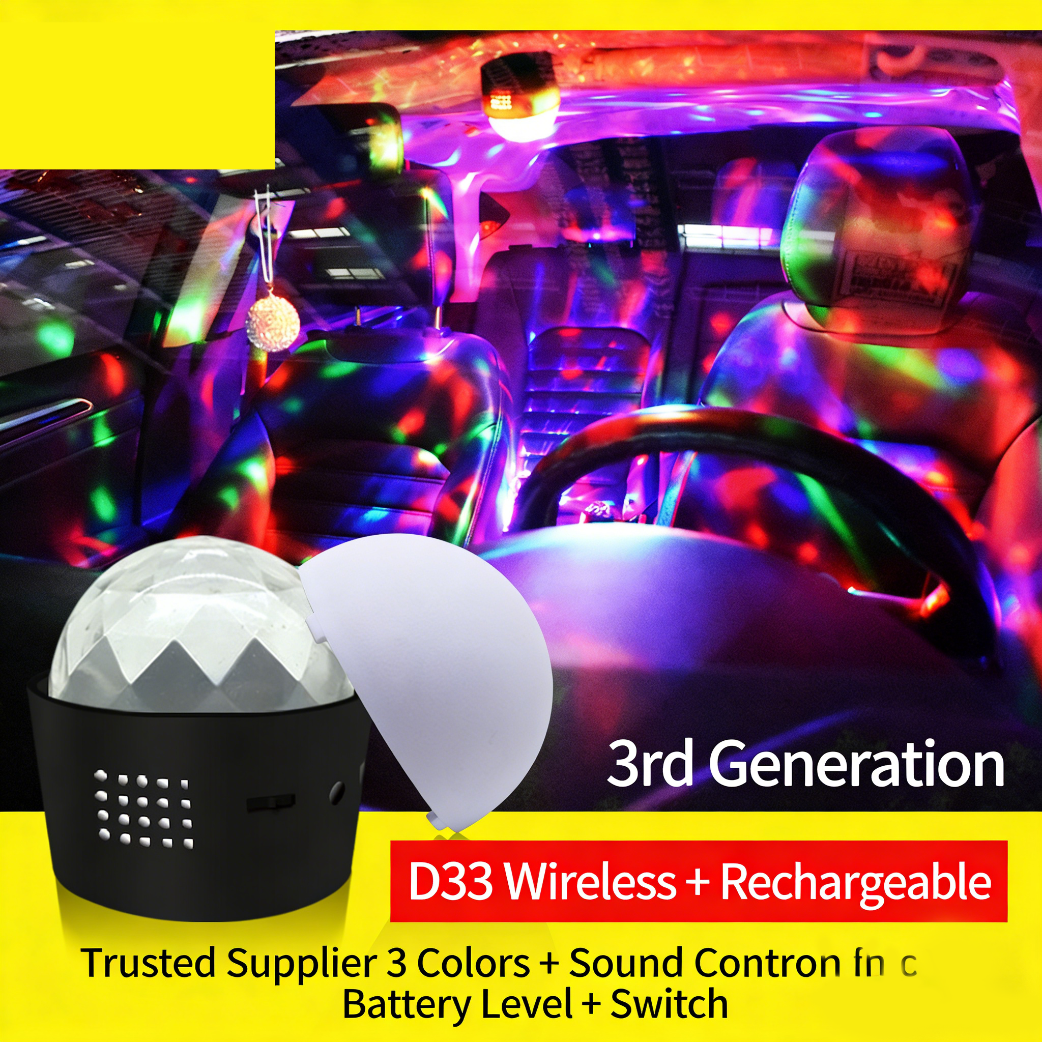 Car Portable DJ Light LED Stage Light Crystal Magic Ball USB Charging Voice Control Daily Life Atmosphere Light Warm White