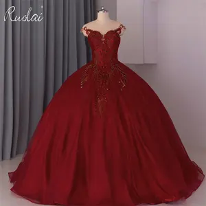 Элегантные красные вечерние бальные платья Ruolai LWR0038 с кристаллами, вышитыми бисером, без рукавов, со шнуровкой, 2023