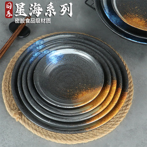 Round Melamine <b>Plate</b> Set <b>Black</b> Gold Speckle Design For Restaurant Commercial Use Party Dishes - Product Image 2