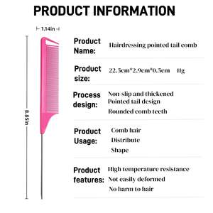 Wholesale Custom LOGO Hair Styling Steel Gold Handle Plastic Braiding Rat Tail sharp Carbon <b>Parting</b> <b>Comb</b> for Hair Salon - Product Image 2