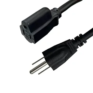 Cable SJTW negro 12 AWG 515P NEMA 5-15P 13/15A Cable de extensión para exteriores de alta resistencia 12/3 110V 100 FT Cable de extensión impermeable
