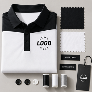 Polo blanc à col noir pour homme, manches courtes, color block, polo de golf, logo personnalisé, marque privée, fabricant OEM ODM, fournisseur - Product Image 3