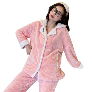 <span class=keywords><strong>Pigiama</strong></span> invernale in <span class=keywords><strong>pile</strong></span> solido <span class=keywords><strong>con</strong></span> bottone in tinta unita da donna set di pigiami in <span class=keywords><strong>pile</strong></span> di corallo per il prezzo di fabbrica delle donne - Product Image 2