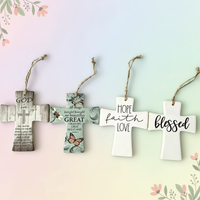 Ornement de Noël personnalisé en céramique écologique, blanc vierge pour sublimation, pendentif croix en porcelaine pour sapin de Noël, design traditionnel