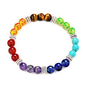Bracciale Elastico con 7 Chakra in Perline Dorate per Uomo e Donna, Yoga, Meditazione, Diffusore, Regalo Religioso Buddista - Product Image 1