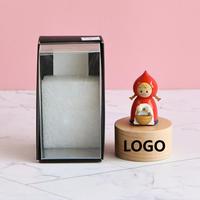 Boîte à musique ronde en bois avec figurine animale rotative, mouvement mécanique à remonter 18 notes, mélodie personnalisée, vente en gros, cadeau décoratif