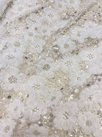 Tissu de dentelle 3D en maille suisse, perles de paillettes, broderie, perles françaises pour robe de mariée