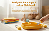 Ensemble de vaisselle pour enfants en silicone de qualité alimentaire, sans BPA, moderne, non toxique, compatible lave-vaisselle et micro-ondes, assiette, fourchette et cuillère