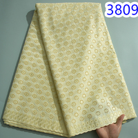 Tissu en Dentelle Suisse 2024 de Haute Qualité Original Dubaï Coton Nigérian Brodé 5 Yards Robe Africaine pour Hommes 3809