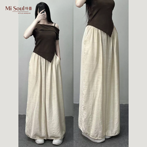 Women Summer Velvet 100% Polyester Wide Leg Drawstring <b>Elastic</b> Waist Casual Breathable <b>Lace</b> Yarn Dyed Pants OEM - Product Image 3