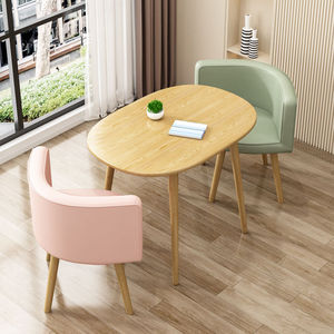 Hotel Sala de estar Muebles de oficina Diseño nórdico Moderno Simple Comedor de madera natural Juego de mesa blanca con 2 sillas de cuero - Product Image 3