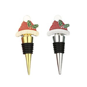 Christmas Hat <b>Wine</b> <b>Stopper</b> Metal Gold And Silver Christmas Theme Bottle Sealer Holiday Gift - Product Image 3