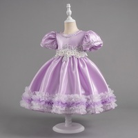 Vente en gros de robe de soirée pour filles DOVEARK vêtements pour enfants à manches bouffantes appliques de fleurs violettes robes de soirée de mariage costumes d'anniversaire