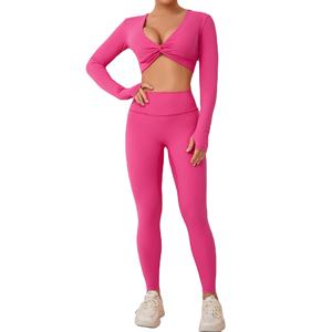 Conjunto Deportivo de Yoga de 2 Piezas para Mujer, Nuevo Modelo 2024, Elástico, Cintura Alta, Diseño Sólido, Transpirable, Ligero, Manga Larga - Product Image 1