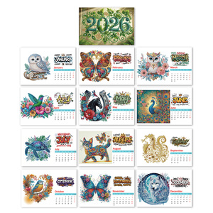Carta del calendario con pittura a diamante animale 2026-12 pagine con disegni di gufo, <span class=keywords><strong>pavone</strong></span>, farfalla, lupo e cavallo - Product Image 1