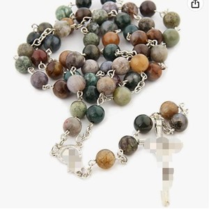 Collier chapelet en lapis-lazuli naturel et agate indienne, motif croix, pour cérémonie religieuse, bijoux unisexe, origine Jinhua RN-002 - Product Image 1