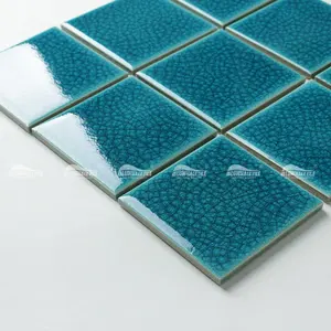 Günstiger Preis 4 Zoll Wand dekoration Foshan Mosaik Lieferant 100x100mm Ice Crackle Green Swimming Pool Fliesen Spanien