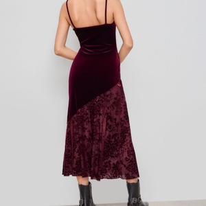 Robe vintage en velours, col en V, bretelles, midi, élégante pour femme - Product Image 3