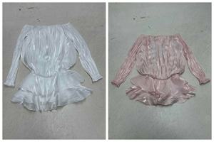 Vestido con volantes en capas, manga larga y hombros descubiertos, estilo dulce y femenino, estampado digital sólido, cintura natural - Product Image 2