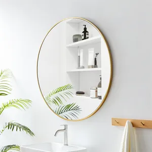 مرآة الحمام غرفة نوم خشب متين الإطار جولة الغرور مرآة حائط