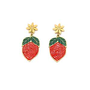 ต่างหูทรงหยดน้ำลายสตรอว์เบอร์รี่ ชุบทอง PVD ทำจากสแตนเลสสตีล 316L เครื่องประดับแฟชั่น - Product Image 1