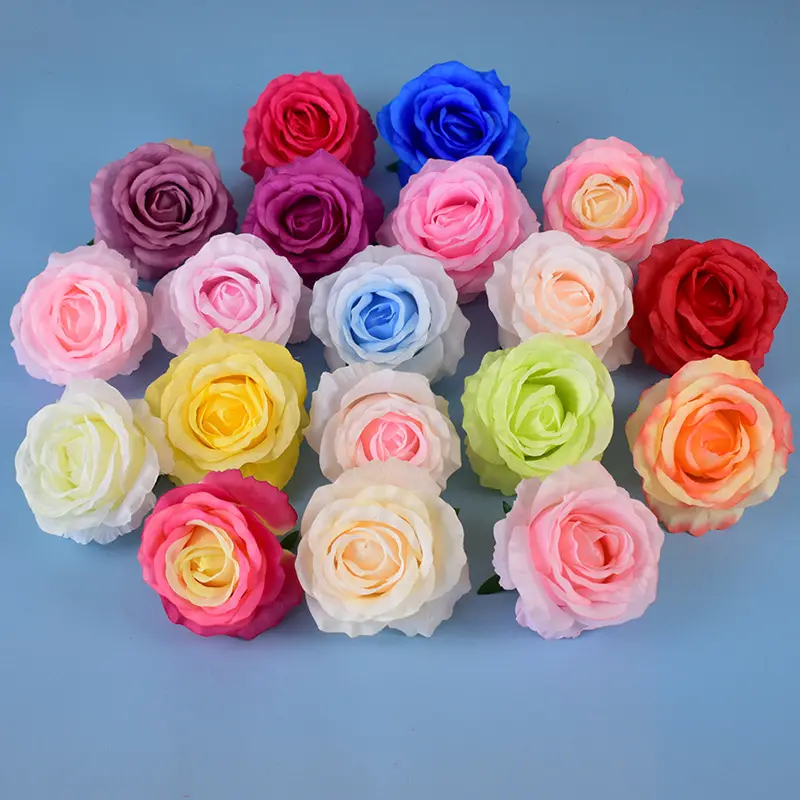 Vendita calda di fiori artificiali di colore rosa di 11cm testa di seta rosa testa di fiore per la festa di nozze tutti i santi giorno di Halloween decorazione