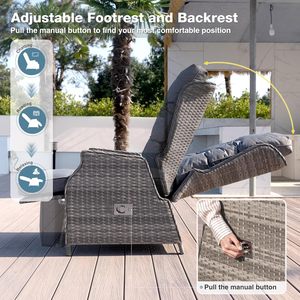 Tumbona <span class=keywords><strong>de</strong></span> Jardín COMLAX FIELD, Reposera <span class=keywords><strong>de</strong></span> Bambú con Cojines Gruesos, Mesa Plegable Ajustable, para Interiores y Exteriores, Color Gris Oscuro, Hecho en China - Product Image 3